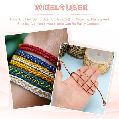 PATIKIL 15 Yards x 2.5 mm Braided Cord, Metallic Bracelet Knotting Macrame Cord Braiding Beading Thread Twine Rope for String Knitting DIY Jewelry Making Plant Wall Hanger, Gold