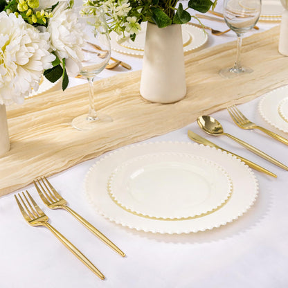 U-QE 60PCS Ivory Plastic Plates - Beaded Ivory Plates Disposable Heavy Duty - Perfect for Party, Baby Shower, Wedding, Birthday - Include 30PCS 10inch Dinner Plate & 30PCS 7inch Dessert Plate