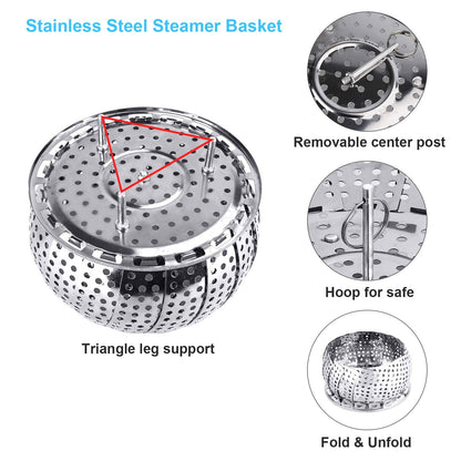 Veggie Vegetable Steamer Basket, Folding Steaming Basket, Metal Collapsible Stainless Steel Steamer Basket Insert, for Cooking Food, Expandable Fit Various Size Pot(5.3" to 8.6") YLYL