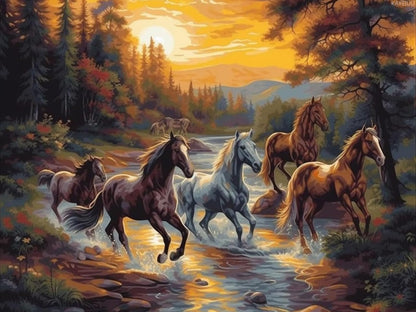 KAYEIUU DIY 5D Diamond Art Painting by Number Kits Full Round Drill Diamond Painting Arts Kits for Adults Running Horse at Sunset by The Sea, Arts Painting Rhinestone Picture Art Craft 12x16 inch