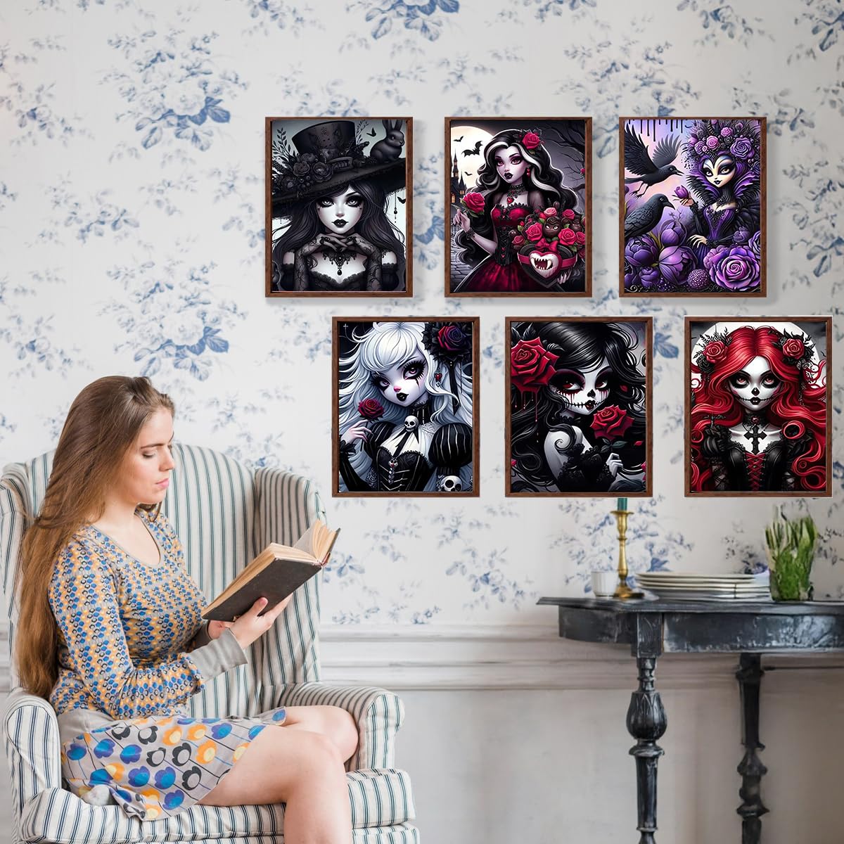 DAZZLEDOTS Diamond Art Kits for Adults, 6-Pack Gothic Girl Diamond Painting Kits for Beginner Princess Round 5D Full Drill Diamond Dots Crafts for Home Wall Decor Gifts 12x16 Inch