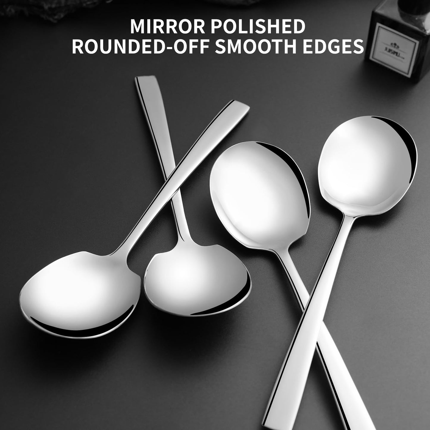 Keyoxy 8 Piece Stainless Steel Serving Spoons Set - 8 Large Spoons, 9.2-Inch, Dishwasher Safe, for Parties/Kitchen/Buffet/Catering