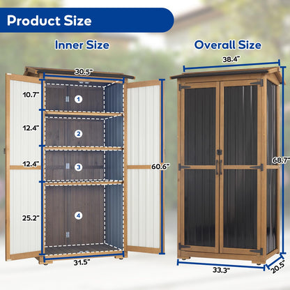 Storage Cabinet Outdoor Garage Cabinets with 3 Adjustable Shelves, Lockable Door, Wood & Metal Weather-Resistant Pantry Cabinet for Patio Garden Home Farm (33.3" Lx 21" Wx 69" H)
