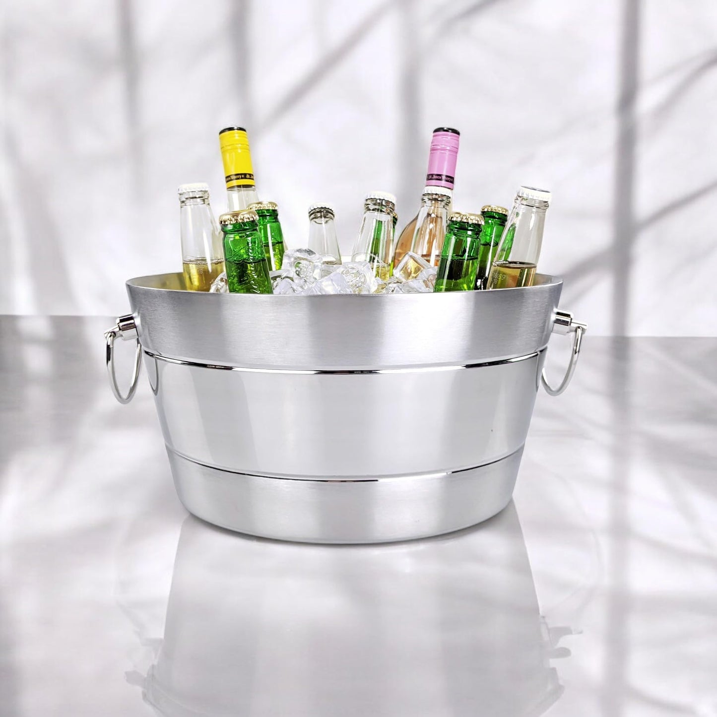 BREKX Stainless Steel Ice Bucket for Parties, Double Wall Insulated Anchored Brushed Drink Tub & Wine Bucket with Double Hinged Handles, Drink Chiller for Parties, 12QT (3 Gallon), 100% Leak Proof