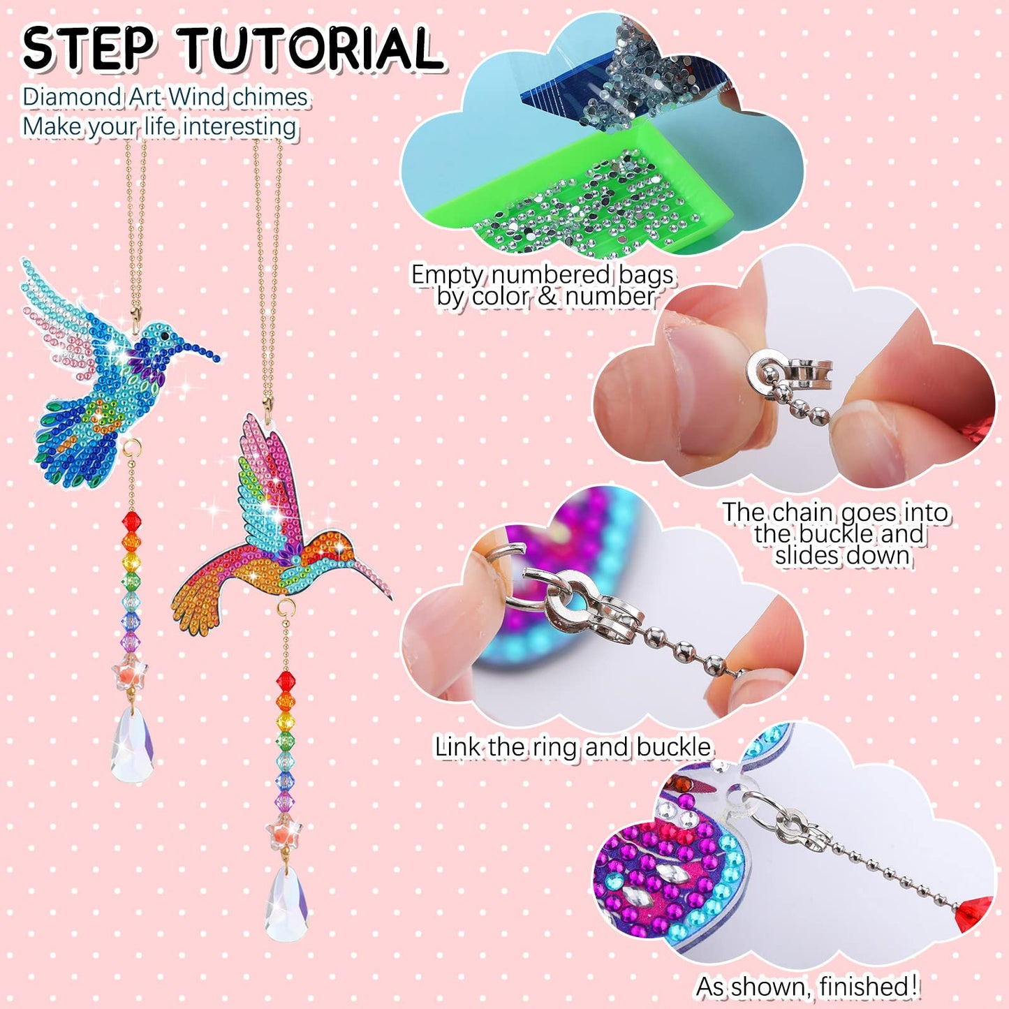 Yulejo 6 Pcs Diamond Painting Suncatcher Diamond Painting Art Kit for Adult Double Sided Diamond Painting Hanging Ornament Butterfly Heart Hummingbird Crystal Suncatcher Wind Chime Home Decoration