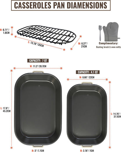 Skiennix Casserole Dishes - 6-Pack Lasagna Baking Set with Handles & Rack | 14 & 17 Inch Enamel Cookware, Dishwasher Safe