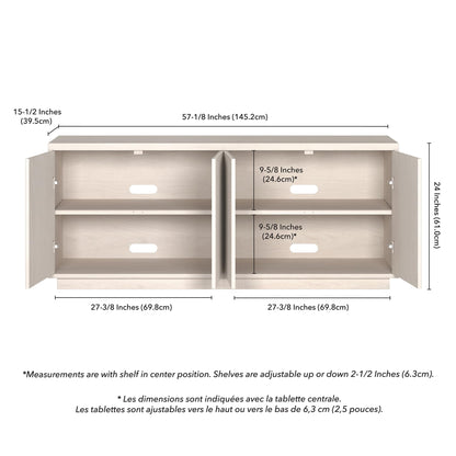 Henn&Hart Fluted TV Stand for TVs up to 65" with 2 Concealed Ribbed Storage Cabinets and Adjustable Shelves for Living Room, Family Room, or Office, Beech White