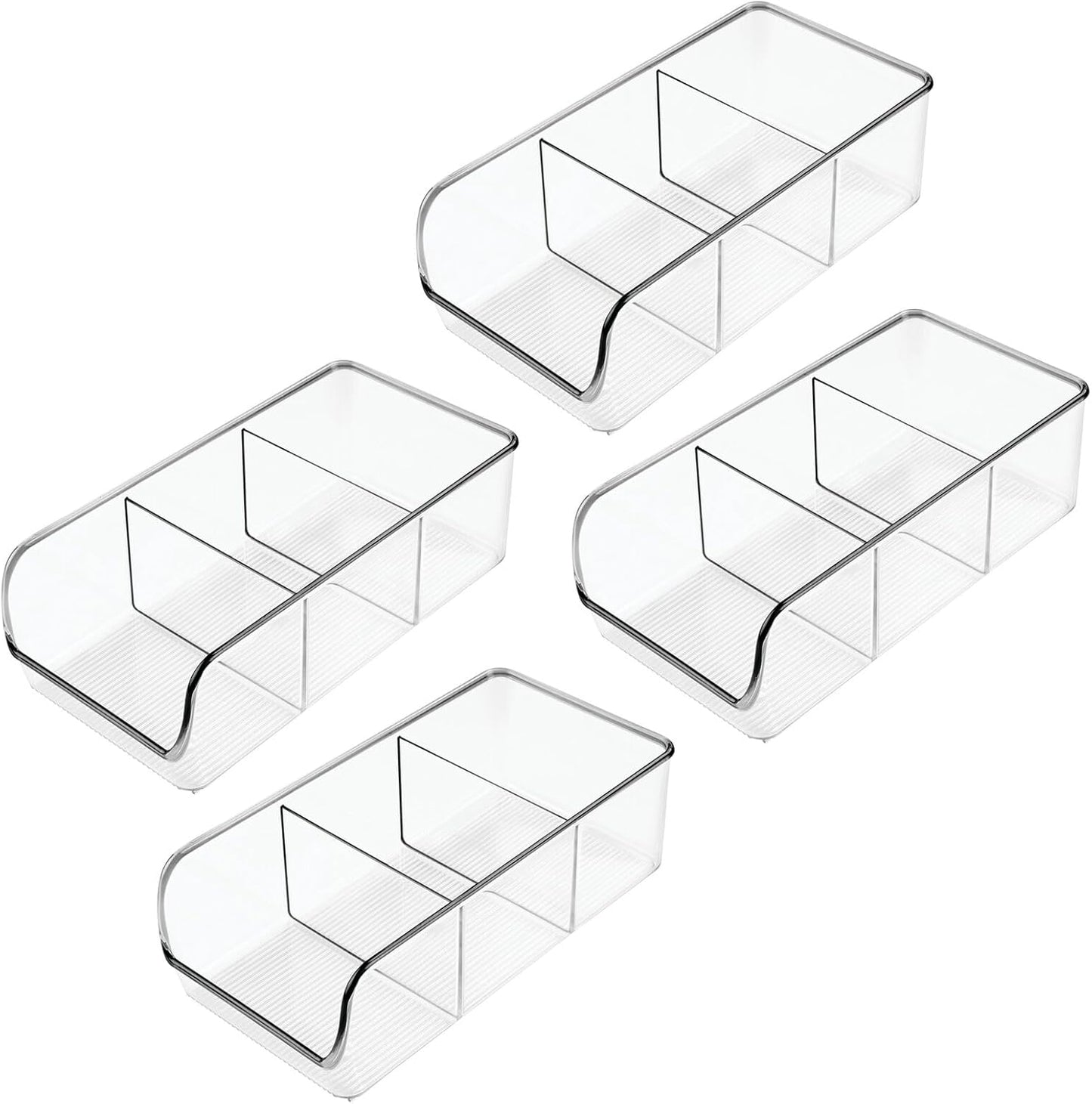 mDesign 4 Pack Plastic Food Storage Bin Organizer with 3 Compartments for Kitchen, Pantry, Shelf, Drawer, Fridge,