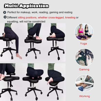Office Chair Cross Legged Chair，Sitting Kneeling Squatting Chair, Ergonomic Office Chair Kneeling with Upgraded Gas Spring Rod & Castors for Yoga Enthusiasts Meditation Fanatics，Adjustable S