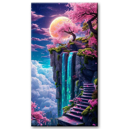 JATOK Large Diamond Painting Kits for Adults, Full Round Drill Moon Waterfall 5D Diamond Art Kits for Beginners, DIY Gem Art Picture for Gift Home Wall Decor, 40x70cm/15.7x27.5inch