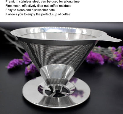 Pour over Coffee Maker, Stainless Steel Dripper with Non-slip Cup Stand, Suitable for Camping Kitchen Families