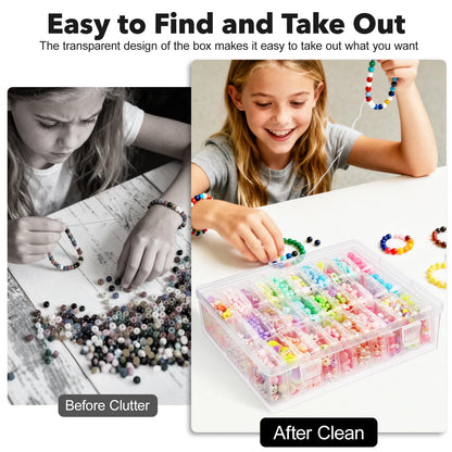 DILIBRA Bead Organizer Box, 62 Pcs Small Bead Organizers and Storage Plastic Cases, Mini Clear Diamond Painting Storage Containers Boxes with Hinged Lid for Jewelry, Bracelet, Seed, DIY Crafts