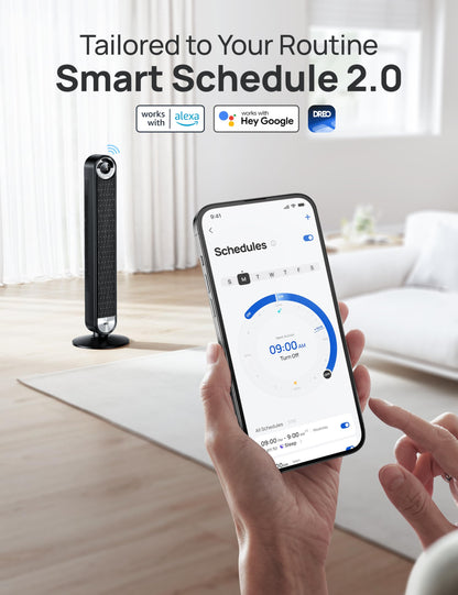 DREO Smart Tower Fans for Home, 90° Oscillating Fan Bedroom Indoors, Voice Control Floor with 12H Timer, 42 Inch Quiet Bladeless Standing LED Display, 9 Speeds, Work Alexa/Google
