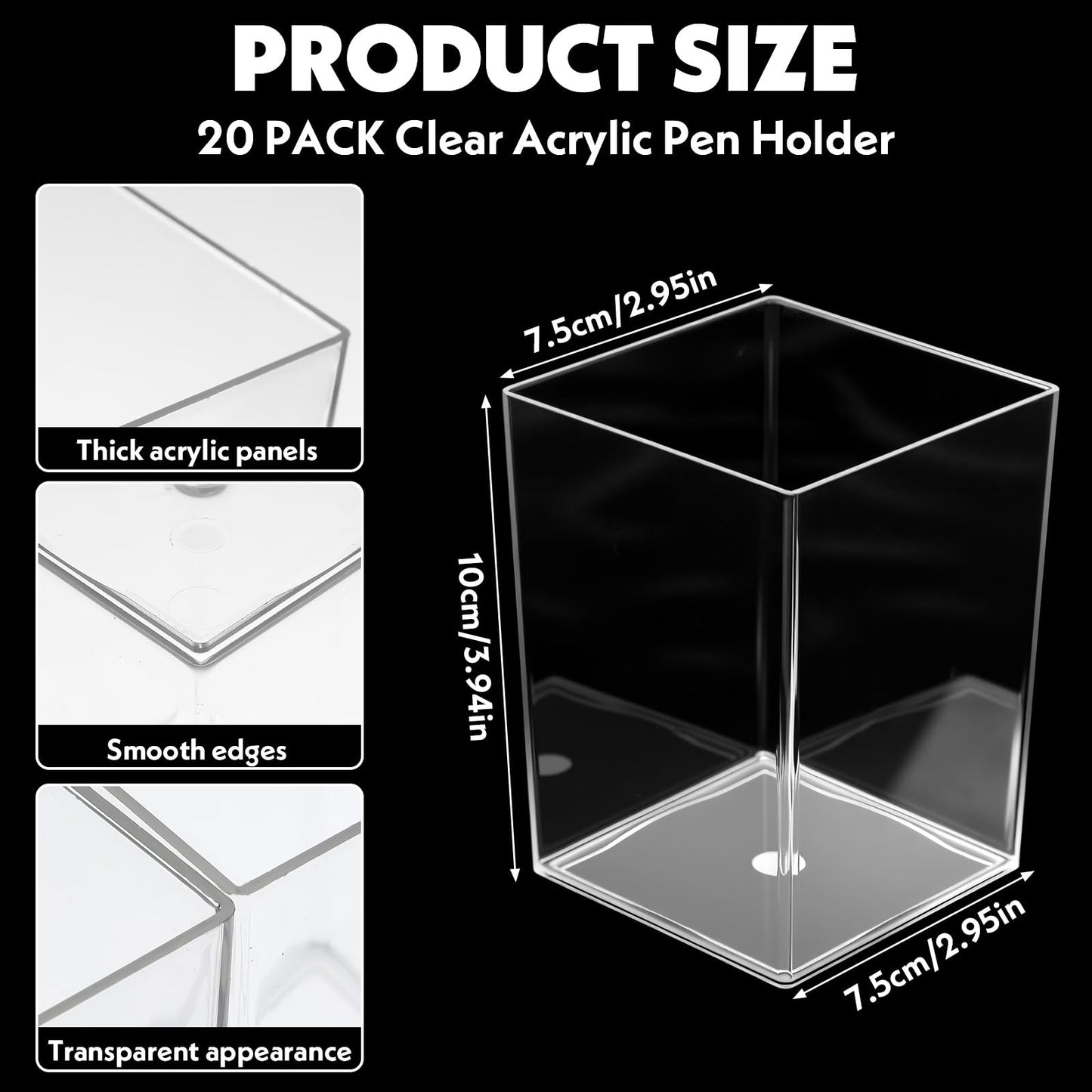 HaiFafafaing 20 Pcs Clear Acrylic Pen Holder for Desk, Makeup Brushes Holders, Modern Organizer Acrylic Pencil Holder Cups Bulk for Classroom School Desk Office Desktop Storage 4"×3"×3"