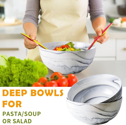 Yundu 9'' Deep and Large Mixing Bowls, 84 oz Porcelain Serving Bowls for Pasta, Fruit, Soup, Salad, Set of 2-Grey