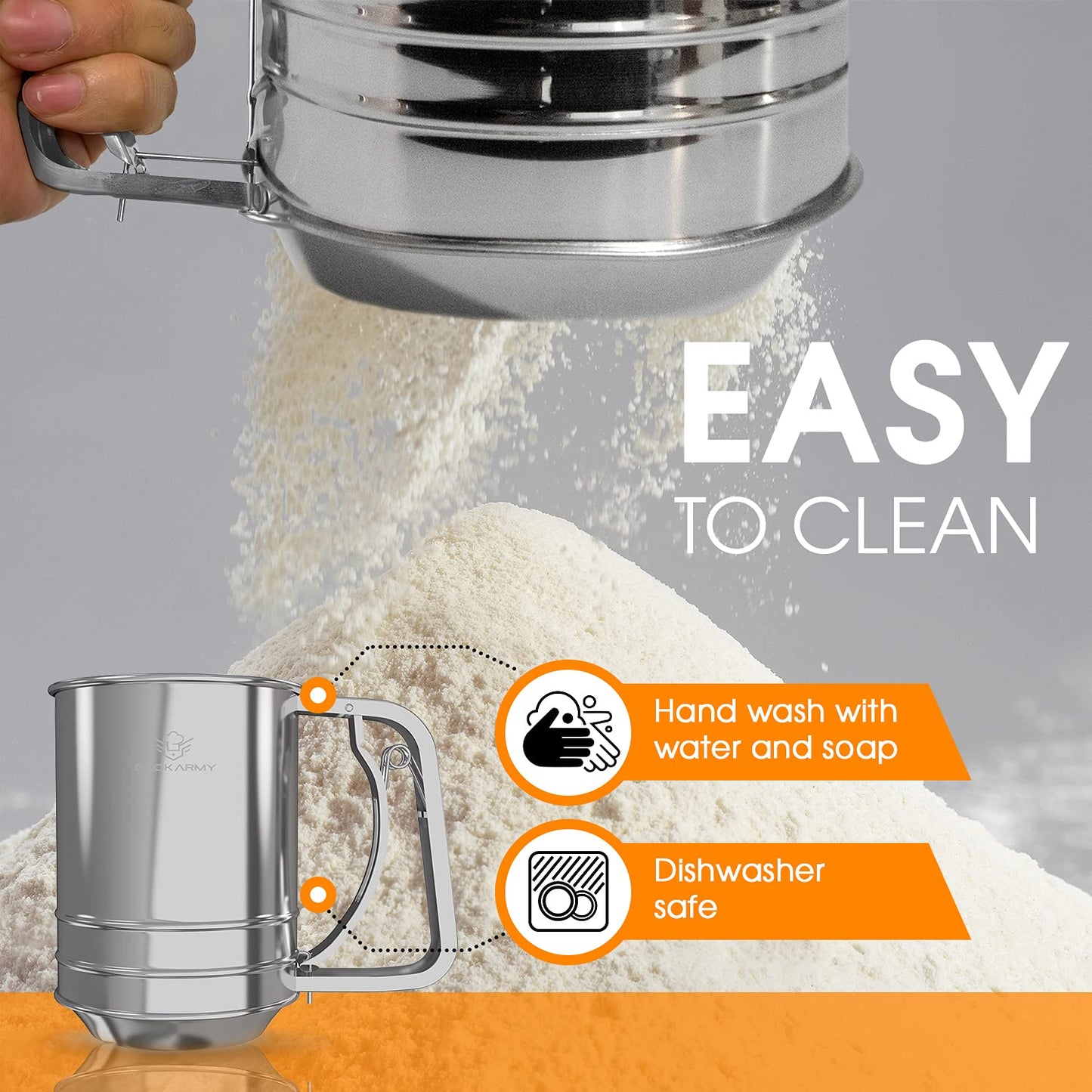 Cook Army Flour Sifter , 3 Cup Stainless Steel , Great Double-layer Baking Sifters for all Baking Flour and Powdered sugar, Flour Strainer