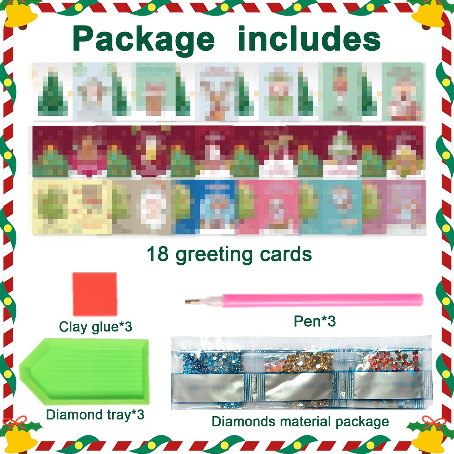 Tontut 18pcs Diamond Painting Greeting Card Kit Random Assorted DIY Handmade Cards with Envelopes Creative Gift for Birthdays, Christmas