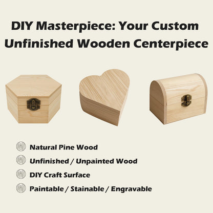 4 Pieces Unfinished Wooden Treasure Chest Box with Bronze Clasp, Pine Craft Storage Box for DIY Decoration, Small Decorative Container for Jewelry, Crafts, Keepsakes Gift Box, 4.7x3.1x3.5 Inch