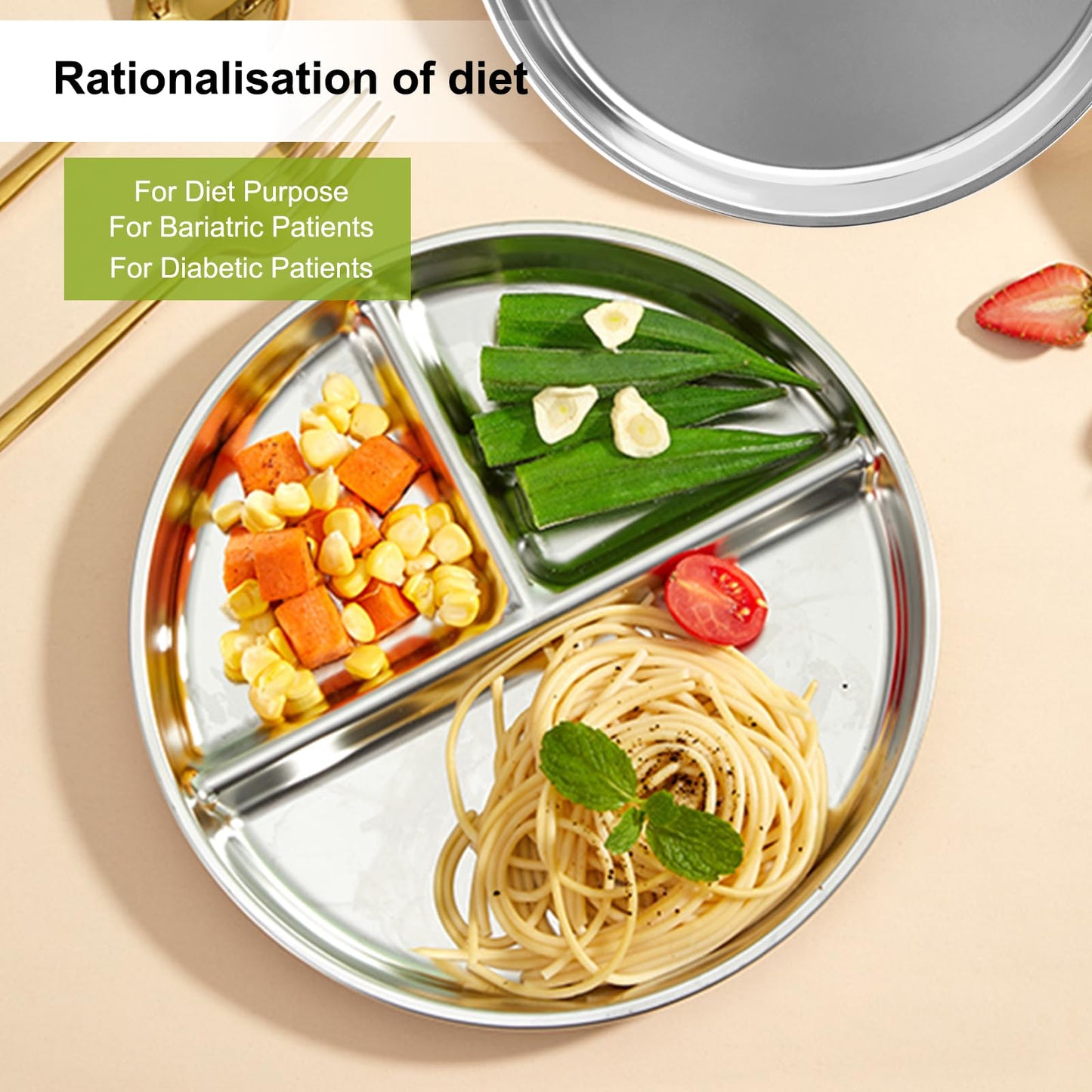 Zalaxt Portion Control Plates Set of 4 Stainless Steel Divided Plates 9" Reusable Dinner Plates (4)