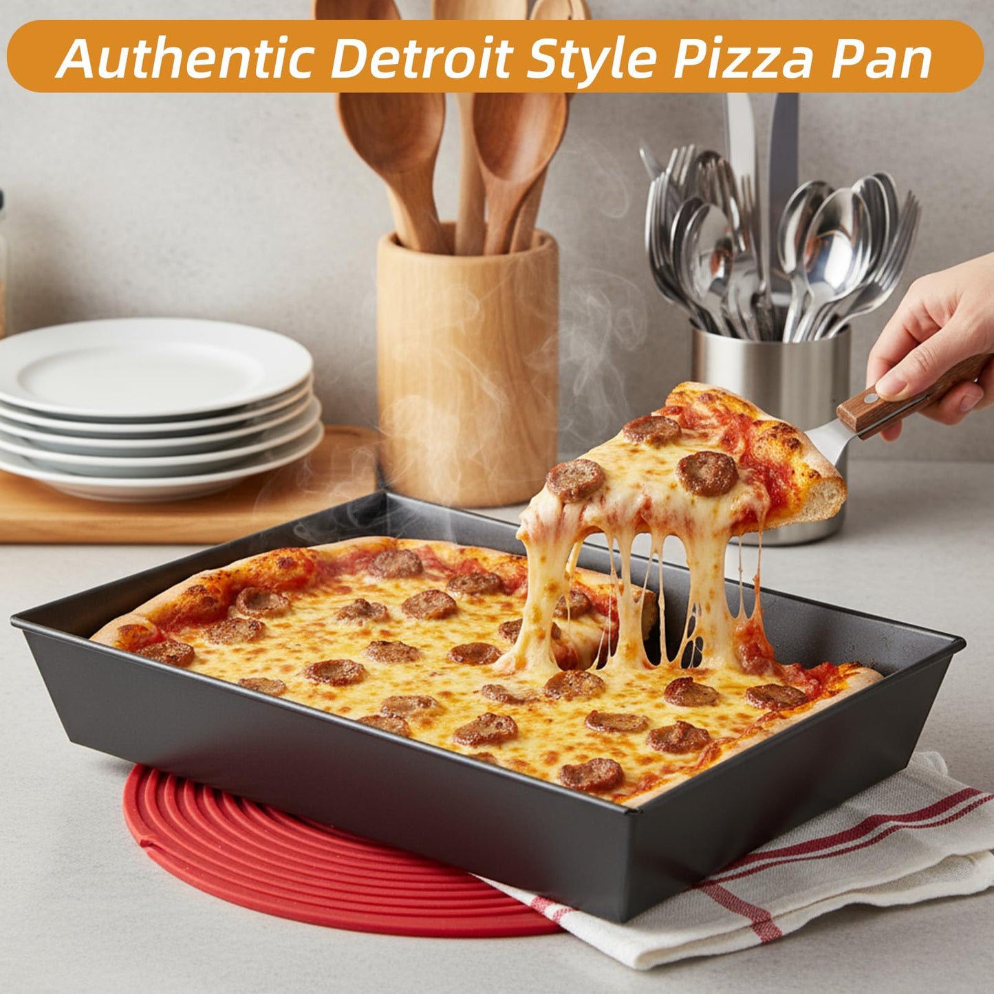 IMengjbang 3 Pcs Detroit Style Pizza Pan 10x14x2.5 Non-Stick Rectangle Deep Pizza Pans Heat-Resistant Pre-Seasoned Detroit Deep Dish Pizza Pan Carbon Steel Sicilian Style Pans Dish Bakeware