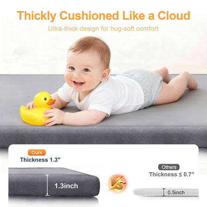 Ultra Soft Baby Play Mat - 50"x50" Non-Slip Memory Foam Tummy Time Mat | Water-Repellent Coral Velvet