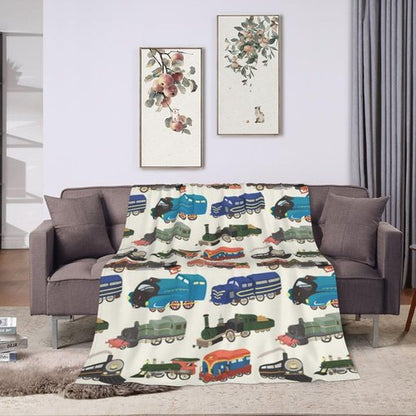 Cute Cartoon Train Theme Flannel Throw Blanket for Kids Boys Baby Toddler Teens Gifts Soft Warm Bedroom Throws for Home Couch Room Sofa Office Travel Camping Dorm Decor 60x50 Inch