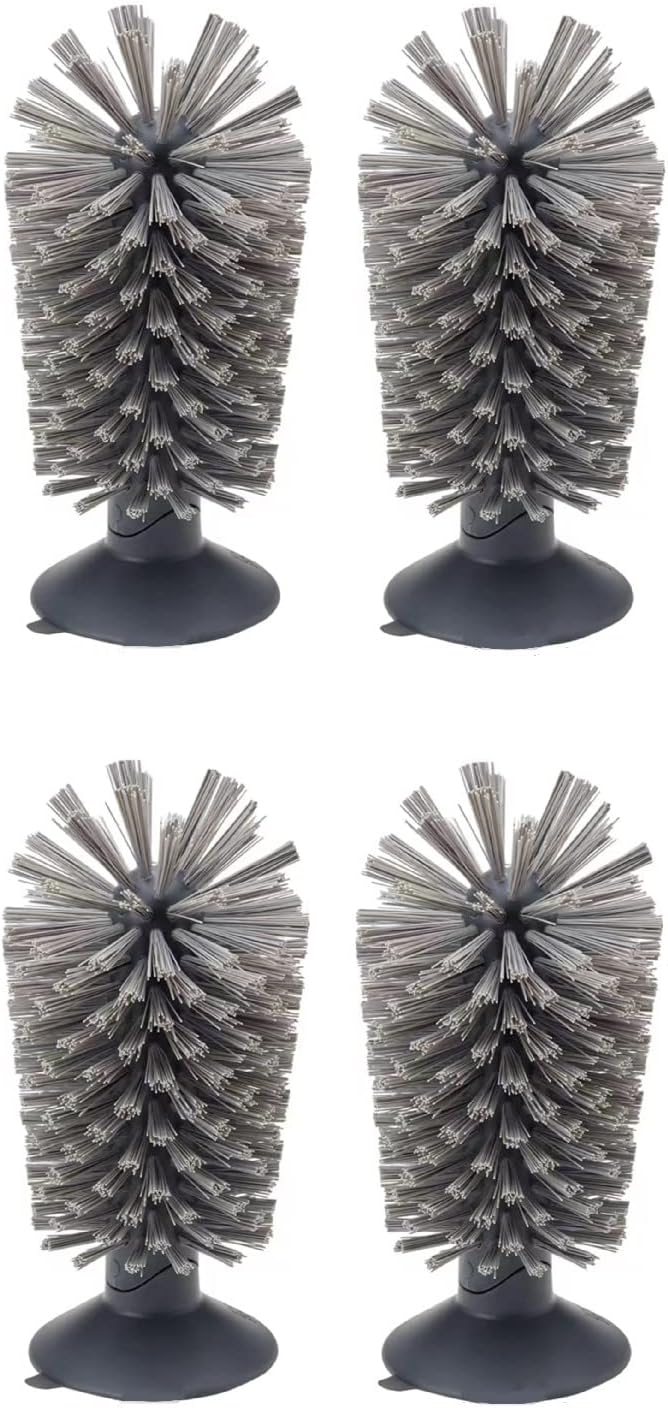 4PCS Glass Cleaning Brush with Suction Cup, Kitchen Bottle and Wine Cup Cleaner, Gray