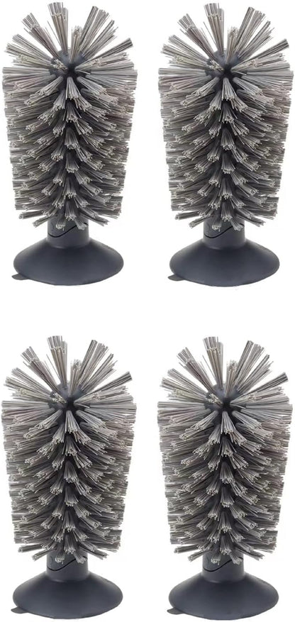 4PCS Glass Cleaning Brush with Suction Cup, Kitchen Bottle and Wine Cup Cleaner, Gray