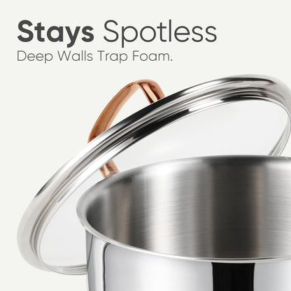 CAROTE 8 Qt Tri-Ply Stainless Steel Stockpot, Non-Toxic Stock Pot with Lid, Soup Pot for Pasta, Even Heating, Oven Safe, Induction, Ceramic and Gas Cooktops Compatible, Sliver