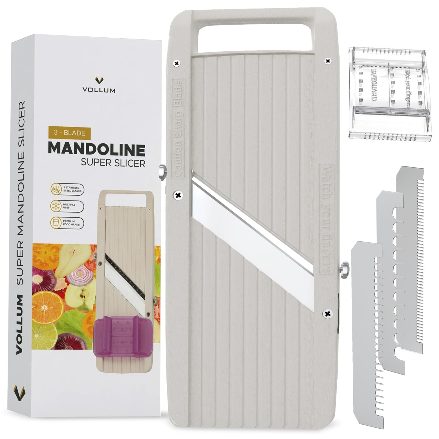 Vollum Wide Japanese Mandoline Slicer for Kitchen – Professional Slicer Vegetable Cutter with Interchangeable Stainless Steel Blades – Food Manual Slicer Handheld Mandoline Slicer