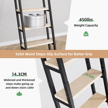 11.35FT Industrial Style Loft Ladder, 9 Steps with Black Steel Handrails & Solid Wood Steps, 450lbs Capacity, Fits 9.2-10FT Installation Height,for Attic, Kitchen, Warehouse,Bookshelf& Outdoor