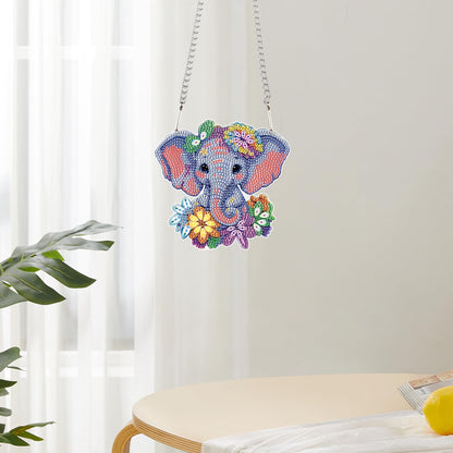 JZHYOAN Elephant Hanging Diamonds Painting Pendant Diamond Art Kits Hanging Sign Cross Stitch Ornament Wall Hanging Gem Art Window Pendants Home Garden Wall Hanging Kits Acrylic Ornaments Craft