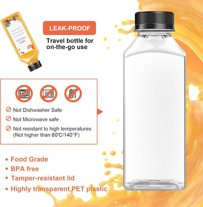 OBKJJ 40 pcs 12oz Pcs Juice Bottles, Juice Bottle with Caps Reusable Empty Clear Bottles with Label, Funnel, Brush Bulk Beverage Containers for Juicing, Drinking, Smoothie and Other Beverages (12-OZ)