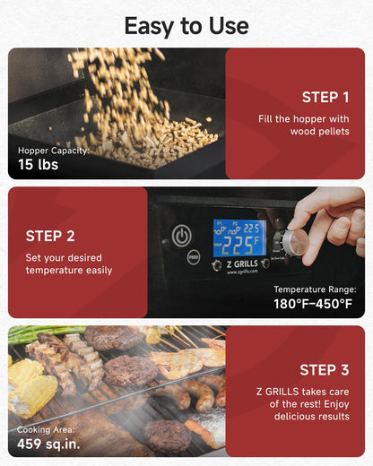 Z GRILLS ZPG-450A2 Wood Pellet Grill & Smoker, PID V3.0 Controller, 459 Sq in Cook Area, Foldable Shelf, Meat Probe, Rain Cover, 8 in 1 BBQ Grill Outdoor Auto Temperature Control, Bronze