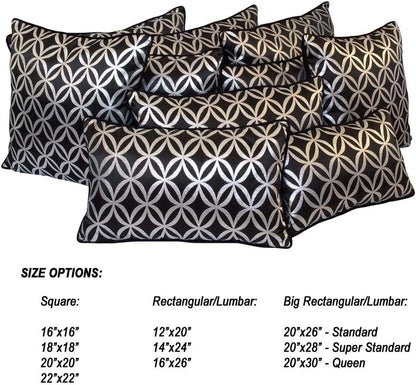 Satin Circle Lattice Pillow Cover - Black-Silver 16"x16" Decorative Sham for Home Decor