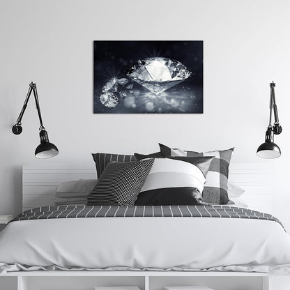 Biuteawal Diamond Wall Art Black White Canvas Print Shining Diamonds Painting Fashion Picture Modern Artwork Home Decor for Living Room Bedroom Bathroom Framed Ready to Hang