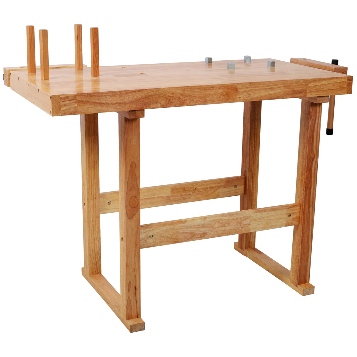 Teemful 40 Inches Wood Workbench, Heavy Duty Woodworking Table with Adjustable Handle Storage, 330lbs Load Capacity, Solid Wood Workstation for Garage, Workshop, DIY Natural
