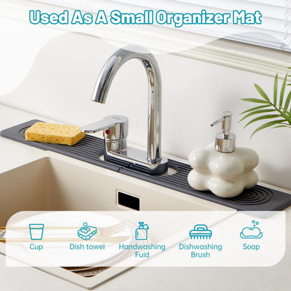 Stone Faucet Mat for Kitchen Sink with Oval Hole – 23.6" × 3.9" Diatomite Drying Stone Mat & Sink Protector, Quick-Dry Splash Guard Water-Absorbing Tray for Bathroom Counter（Dark Gray.23.6" x 3.9"）