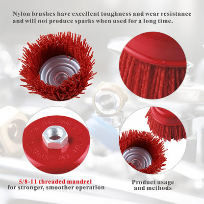 4 Inch Nylon Cup Brush for Angle Grinder, Abrasive Filament Nylon Bristle Cup Brush 5/8" 11 Thread, 1/4" Drill Arbor, Ideal for Removing Rust, Corrosion, Paint (2pack)