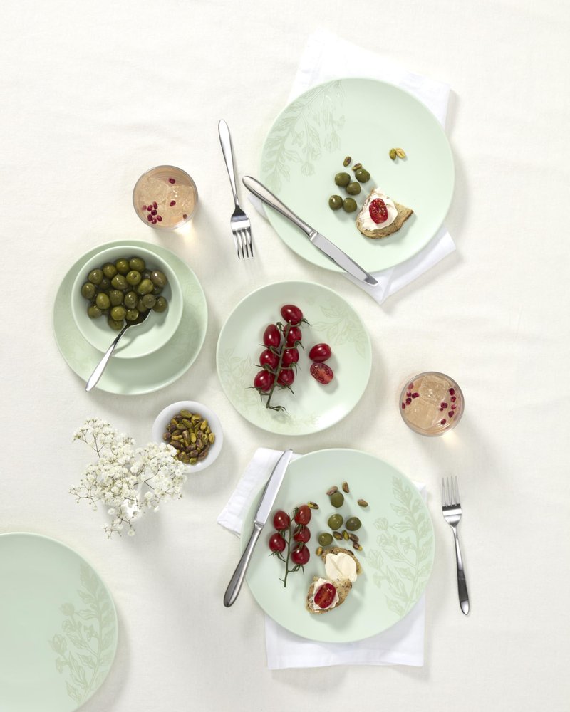 Oneida 897395 Roseto 12-Piece Dinnerware Set, Soft Sage