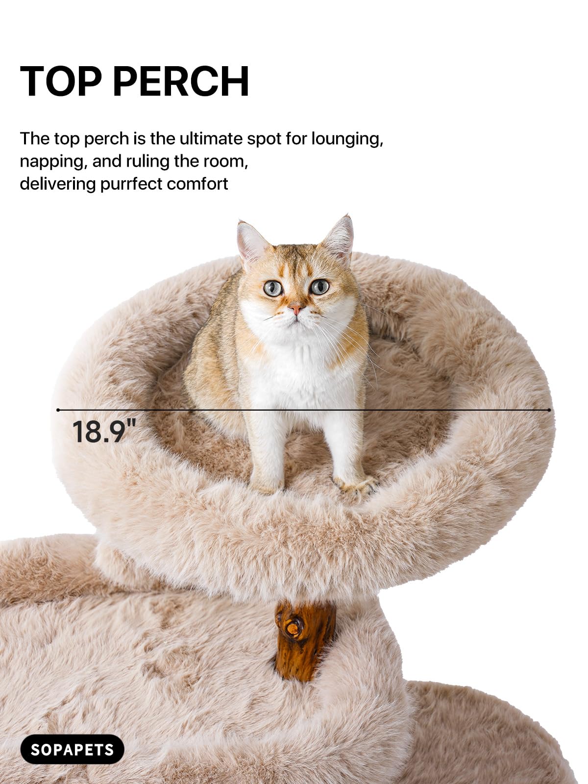 Aesthetic Cat Tree Tower for Large Cats, Large Cat Tree for Maine Coon Indoor Cats with Faux Fox Fur, Solid Wood Sisal Scratching Post, Perches, Platform & Toy Ball