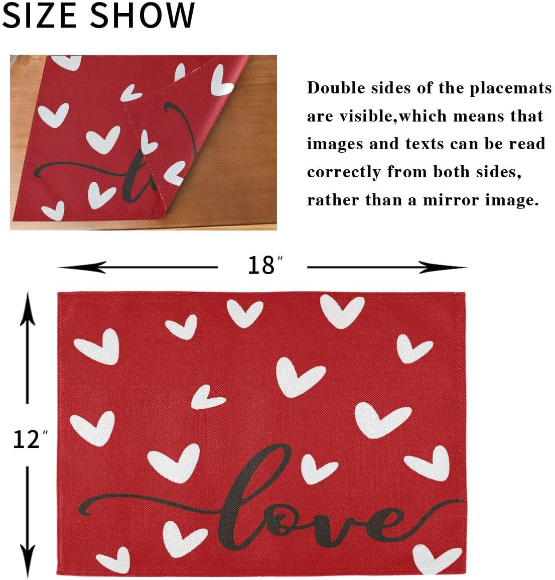 Valentine's Day Love Heart Red Buffalo Check Placemats Set of 4, Heat-Resistant Table Mats for Kitchen Dining