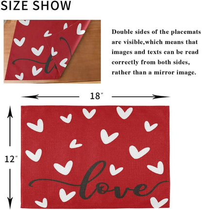 Valentine's Day Love Heart Red Buffalo Check Placemats Set of 4, Heat-Resistant Table Mats for Kitchen Dining