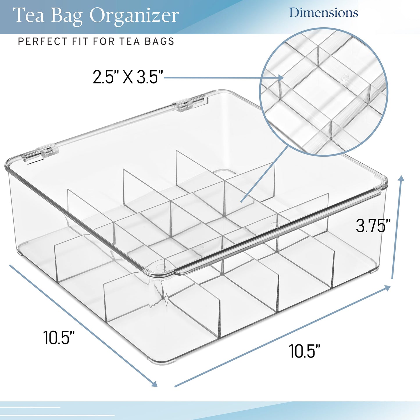 Sorbus Tea Bag Organizer, Stackable Tea Bag Storage Organizer with 12 Compartments and Hinged Lid, Plastic Tea Bags Holder for Kitchen Organizers