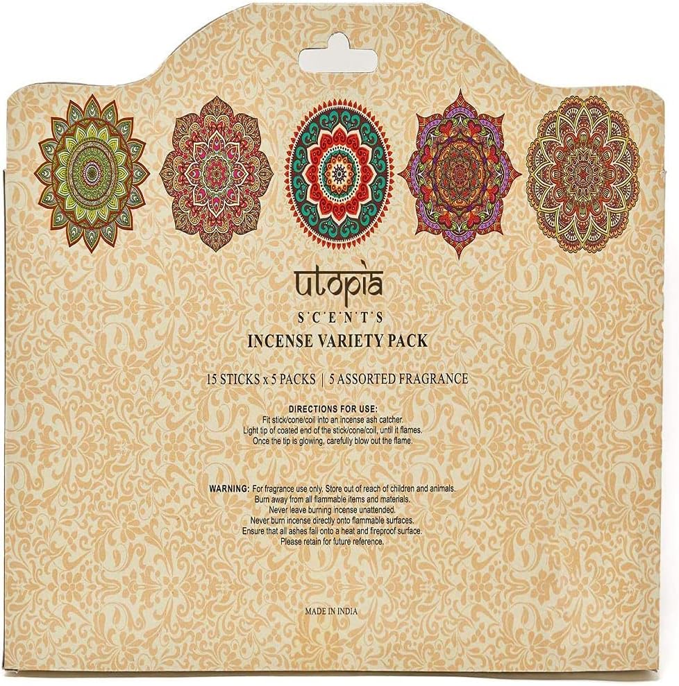 Premium Quality Incense Sticks Variety Gift Pack, 75 Sticks: Lavender, Sandalwood, Jasmine, Vanilla, Rose Aroma, Free