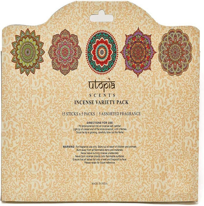 Premium Quality Incense Sticks Variety Gift Pack, 75 Sticks: Lavender, Sandalwood, Jasmine, Vanilla, Rose Aroma, Free