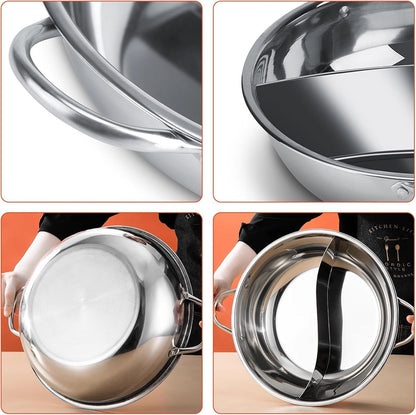 Stainless Steel Pot with Divider for Double-Flavor Soup Cooking, Suitable for Family Gatherings