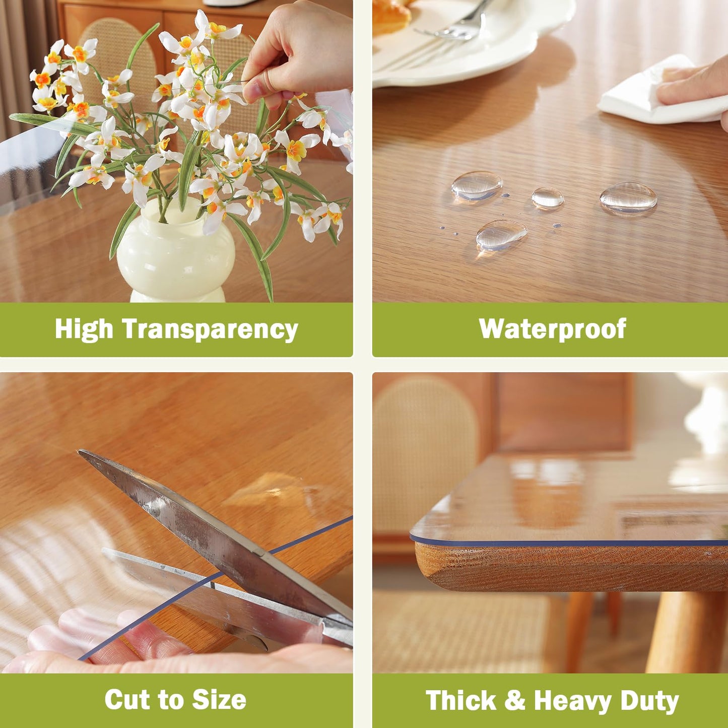 OstepDecor Clear Table Cover Protector 40 x 80 Inch, 1.5mm Thick Plastic Table Cover, Dining Table Protector Pad, Waterproof & Easy Cleaning PVC Desk Mat for Dresser, Coffee & Kitchen Wooden Tabletop