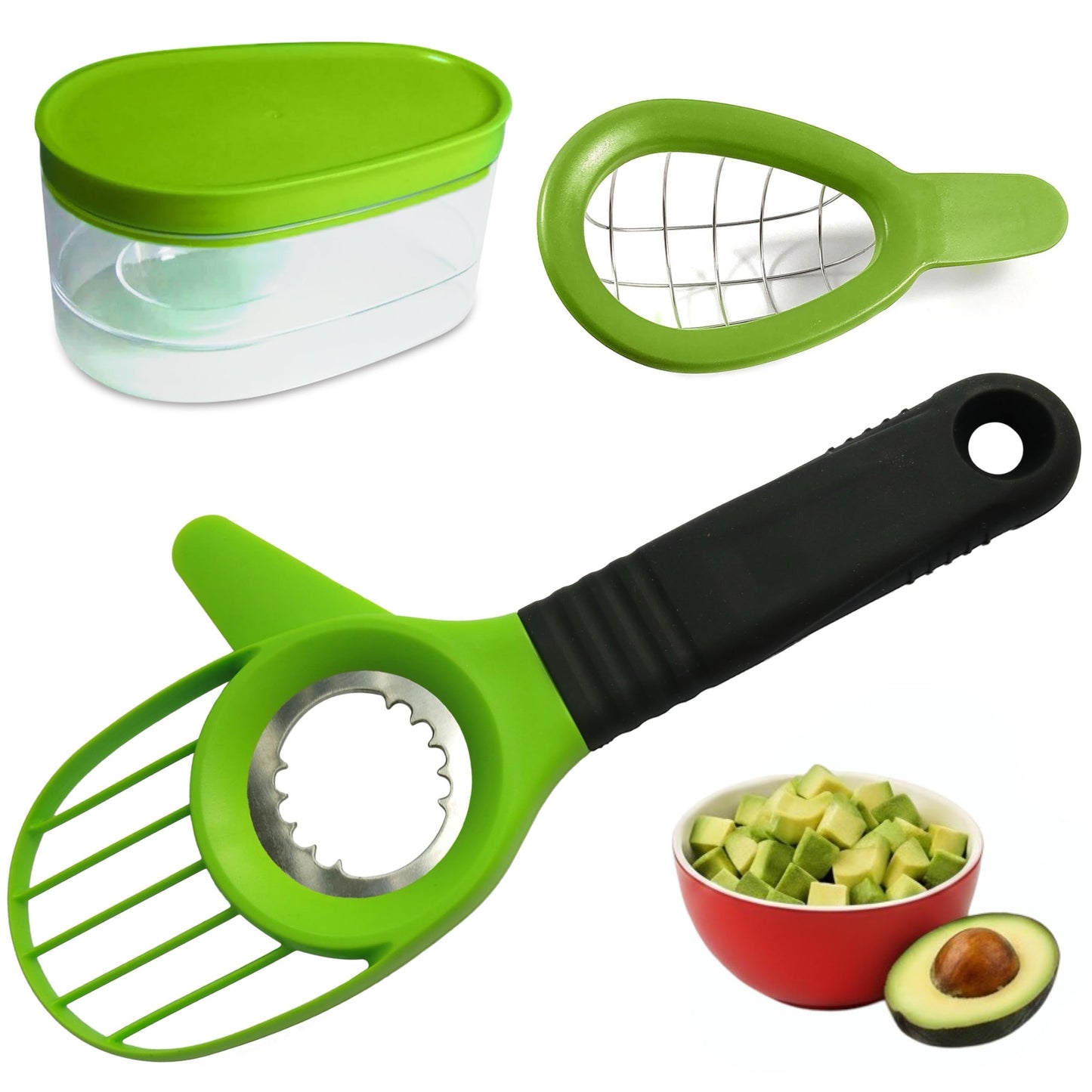 Avocado Slicer 3 Piece Set - Avocado Slicer Tool, Cutter, Knife, Peeler, Pitter, Cuber, Dicer & Avocado Keeper For Everything That You Will Ever Need For Your Avocados