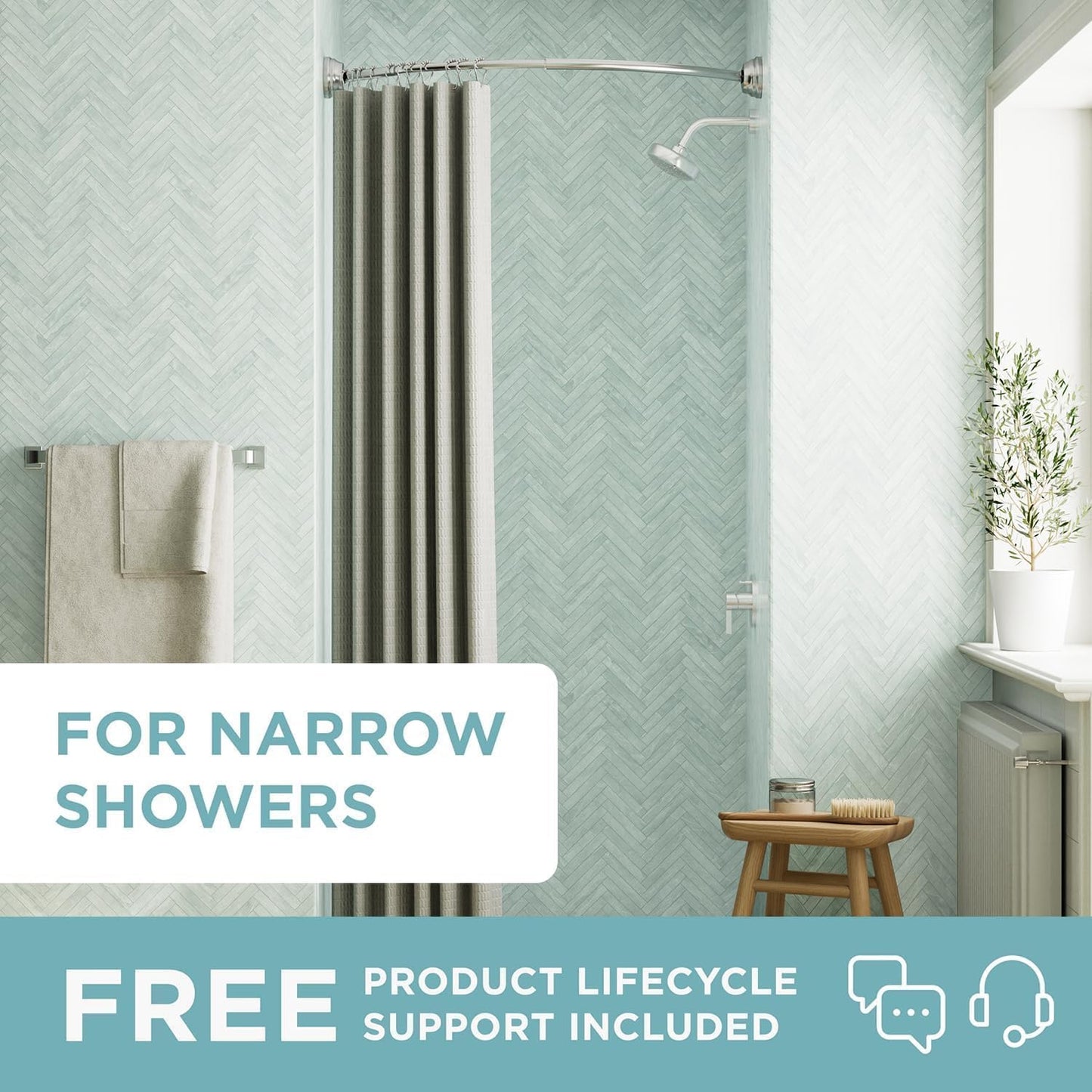 Zenna Home Rustproof Curved Shower Curtain Rod for Small Tubs, Adjustable 32 to 40 Inches, Brushed Nickel